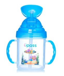Cốc uống nước Upass 200ml có hai tay cầm vòi hút mềm cho bé từ 6 tháng tuổi xanh UP0732YX
