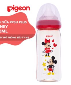 Bình sữa Pigeon 240ml cổ rộng Disney PPSU Plus với núm vú silicone siêu mềm Plus
