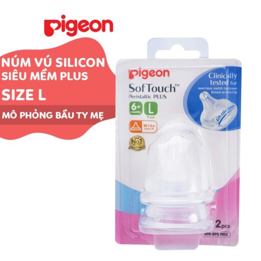Núm vú Pigeon silicon siêu mềm Plus L (Vỉ 2cái) D32374400