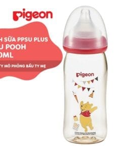 Bình sữa Pigeon 240ml cổ rộng PPSU Plus Gấu Pooh (M)