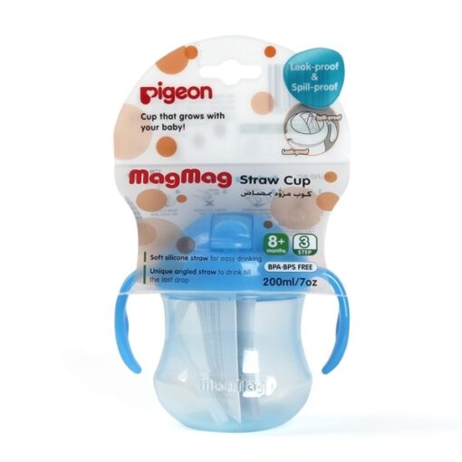 Bình tập uống Pigeon 200ml có tay cầm và ống hút Mag Mag xanh dương D74104800
