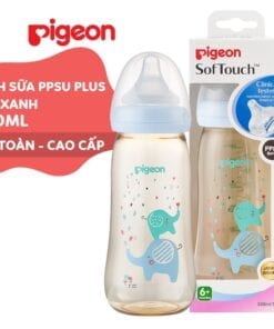 Bình sữa Pigeon 330ml cổ rộng PPSU Plus Voi xanh (L)