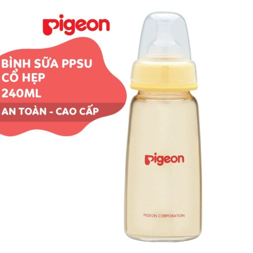Bình sữa Pigeon 160ml cổ hẹp PPSU Plus với núm vú silicone siêu mềm