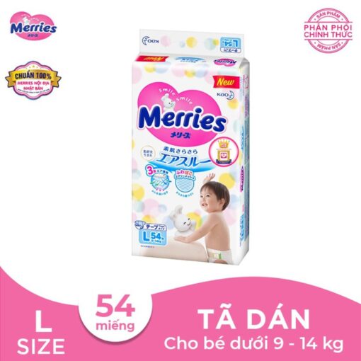 Bỉm/Tã dán Merries size L 54 miếng (cho bé 9 - 14kg)