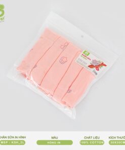 Khăn sữa in hình Mipbi cao cấp 2 lớp 100% cotton KSH - Màu hồng (Túi 5 chiếc)